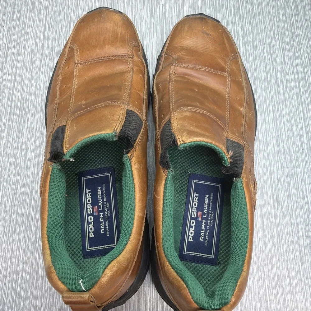 Polo Sport Ralph Lauren Driving Loafers Brown Leather Slip On‎ Shoes Mens 8B